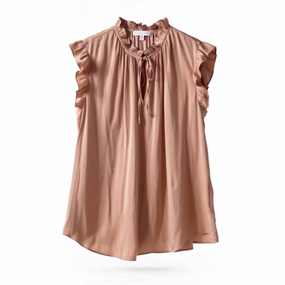 Maison d’Amélie Paris Large Blush Ruffle Neck Sleeveless Blouse. Size - L